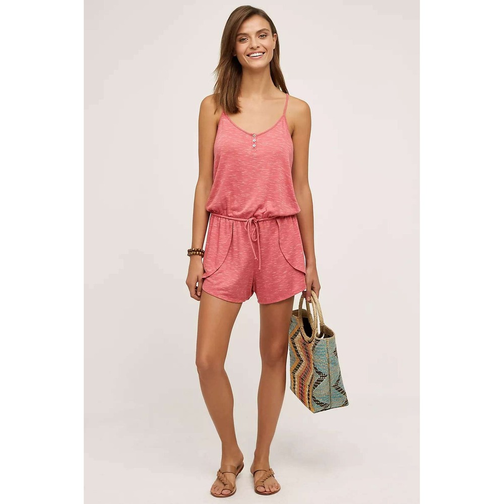 Saturday Sunday Anthropologie Terry Lounge Romper Pink Space Dye Henley Small